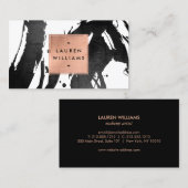 Carte De Visite Abstraits Brosses noires avec cadre or Rose (Devant / Derrière)