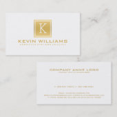 Carte De Visite Accent géométrique simple moderne blanc et or (Devant / Derrière)