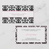 Carte De Visite Accents rose damassé noir et blanc (Devant / Derrière)