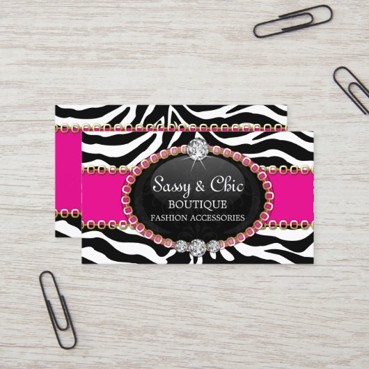 Carte De Visite Accessoire de mode et bijoux Zebra chic (Devant/Arrière en situation)