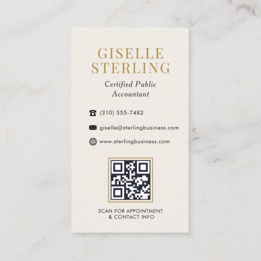 Carte De Visite Accountant CPA Black Gold Monogram QR Code (Dos)