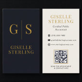 Carte De Visite Accountant CPA Black Gold Monogram QR Code
