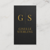 Carte De Visite Accountant CPA Faux Leather Black Gold QR Code (Devant)