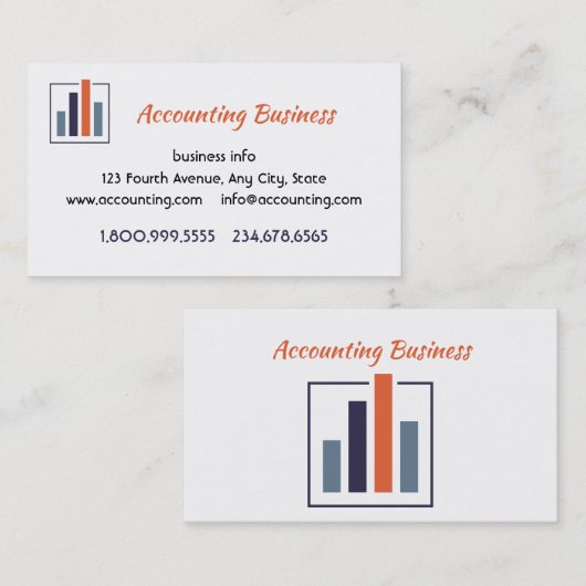 Carte De Visite Accounting Bookkeeping  Custom Business  (Devant / Derrière)