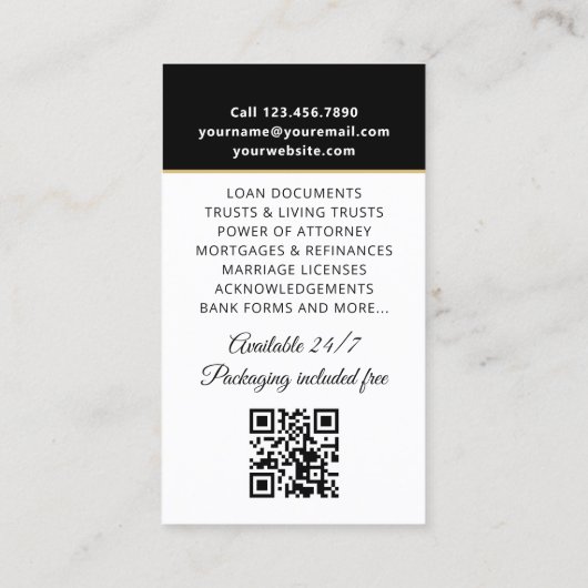 Carte De Visite Accréditation Notaire Photo publique QR Code noir (Dos)