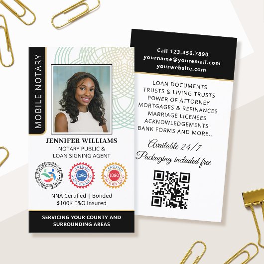 Carte De Visite Accréditation Notaire Photo publique QR Code noir