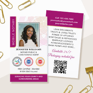 Carte De Visite Accréditation Notaire Public Photo QR Code Plum