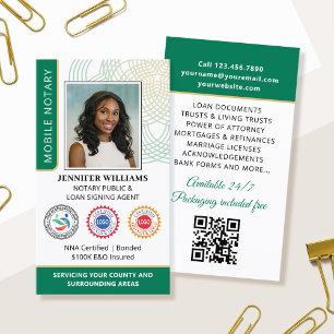 Carte De Visite Accréditation Notaire Public Photo QR Code Vert