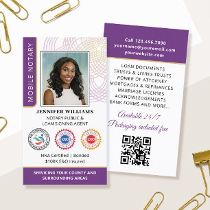 Carte De Visite Accréditation Notaire Public Photo QR Code Violet