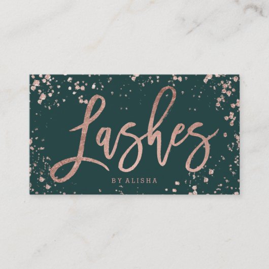 Carte De Visite Accroche verte script rose de confettis en or (Devant)