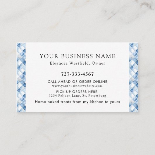 Carte De Visite Accueil Boulangerie Dusty Blue Check Motif (Dos)