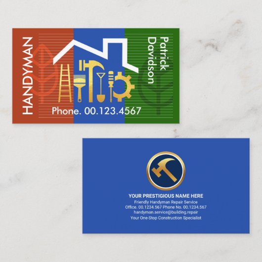 Carte De Visite Accueil Construction Paysage Outils Or (Devant / Derrière)