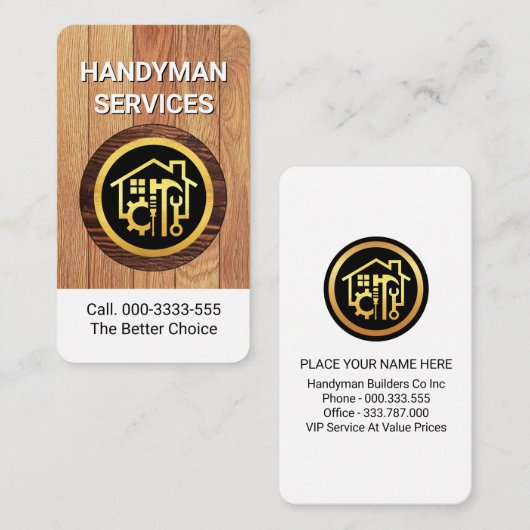 Carte De Visite Accueil Handyman Outils sur le bois (Devant / Derrière)