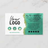 Carte De Visite Achat Turquoise de Merci d'évaluation de l'or blan (Dos)