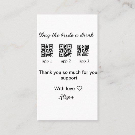 Carte De Visite acheter une boisson acheter mariée scanner QR code (Devant)