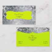 Carte De Visite Acier brossé, damas baroque/vert fluorescent (Devant / Derrière)