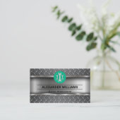 Carte De Visite Acier diamant métallique | Logo des clés | Mécaniq (Debout devant)