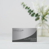 Carte De Visite Acier en métal argent noir professionnel moderne (Debout devant)