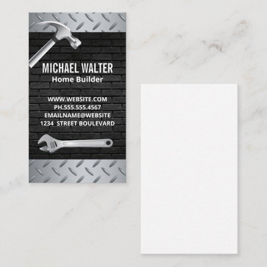 Carte De Visite Acier et brique | Outils Builder (Devant / Derrière)
