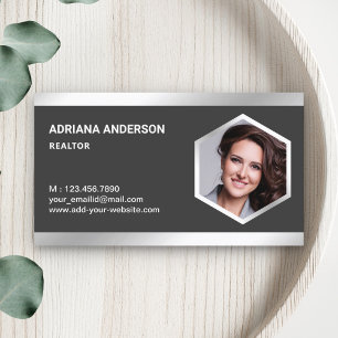 Carte De Visite Acier Gris Argent Immobilier Photo Agent Immobilie