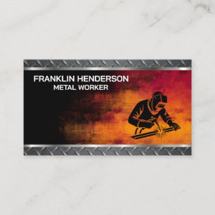 Carte De Visite Acier   Travail du soudeur   Arrière - plan rouge 