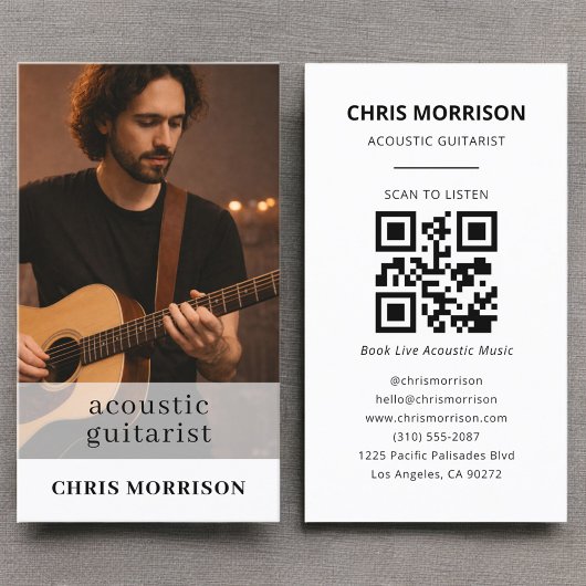 Carte De Visite Acoustic Guitarist Musician QR Code Photo