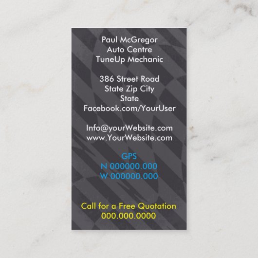 Carte De Visite Acte Centre/TuneUp Mechanic Business Card (Dos)