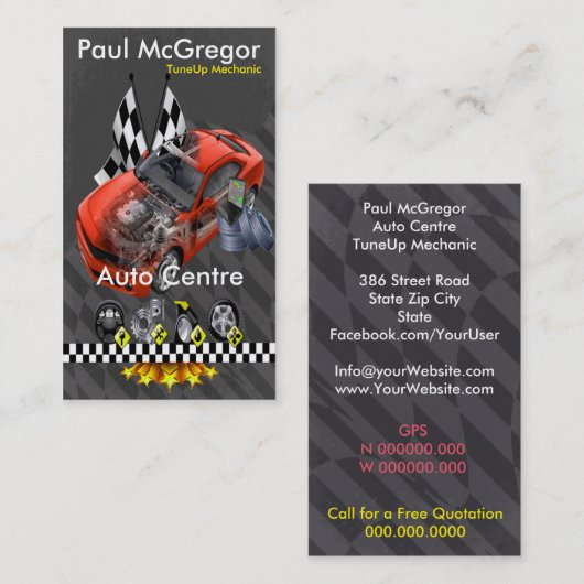 Carte De Visite Acte Centre/TuneUp Mechanic Business Card (Devant / Derrière)