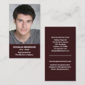 Carte De Visite Acteur Modèle d'actrice Maroon photo verticale (Devant / Derrière)