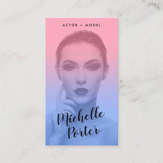 Carte De Visite Acteur modèles photo en tête bleu rose dégradé (Devant)