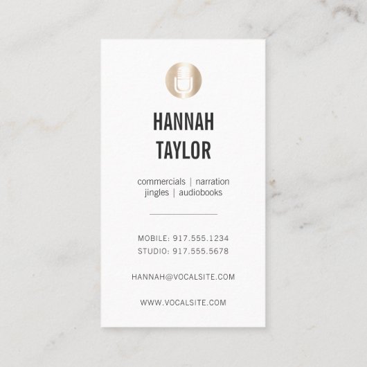 Carte De Visite Acteur vocal Microphone Or vertical (Dos)