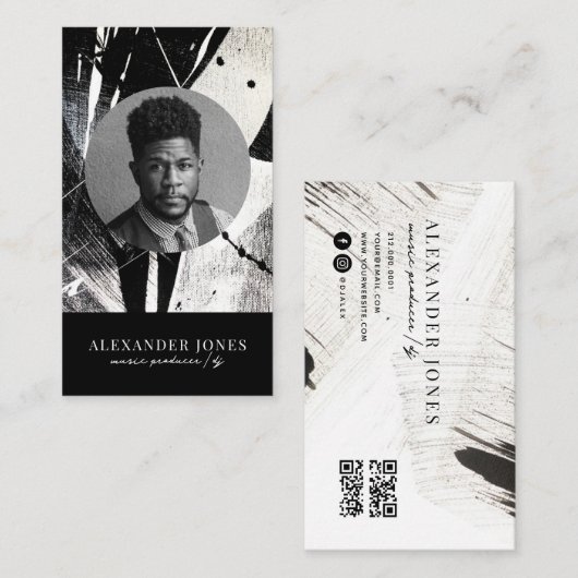 Carte De Visite Actor Model Singer DJ Photo QR code monochrome (Devant / Derrière)
