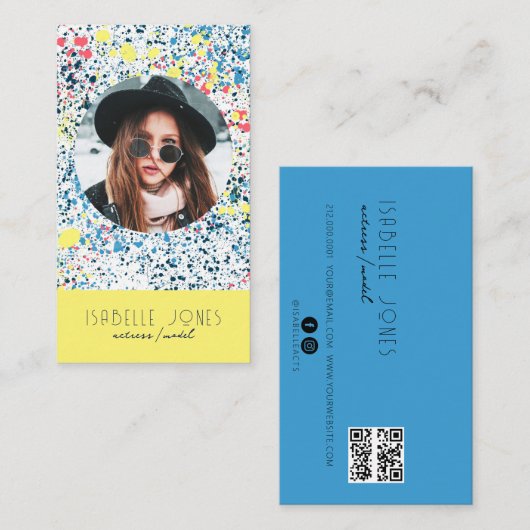Carte De Visite Actor Model Singer DJ Photo QR code Social Media (Devant / Derrière)