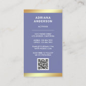 Carte De Visite Actrice modèle or violet QR Code 2 Photo Collage (Dos)