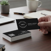 Carte De Visite Add your custom logo QR code black Modern Design