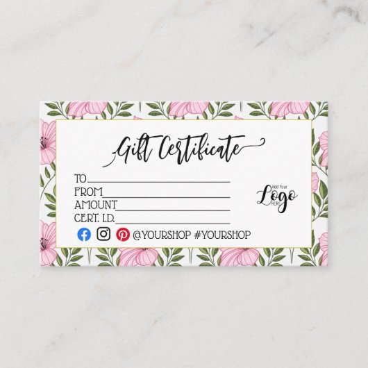 Carte De Visite ADD YOUR LOGO Business gift certificate marketing (Devant)