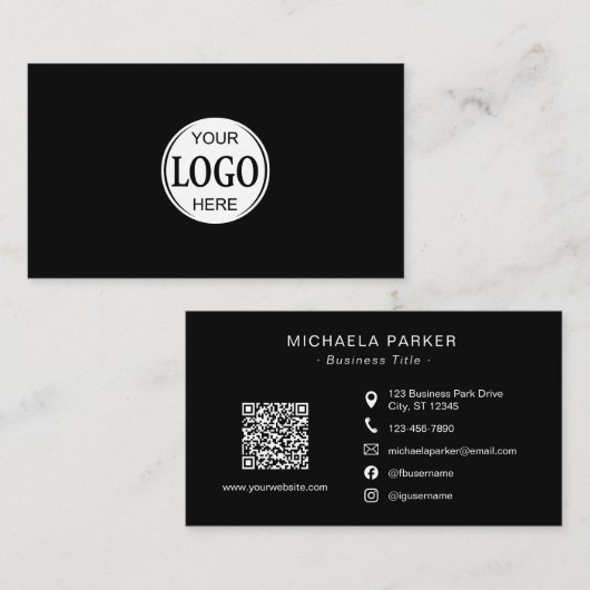 Carte De Visite Add Your Logo Professional Minimalist Black  (Devant / Derrière)