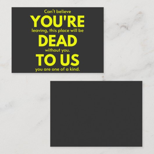 Carte De Visite Adieu sarcastique, Vous êtes mort pour nous, collè (Devant / Derrière)