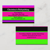 Carte De Visite Ado/garde d'enfants en roses et néons verts (Devant / Derrière)