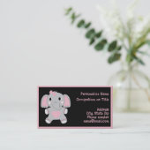 Carte De Visite Adorable Baby Elephant Pink Black Child Focused (Debout devant)