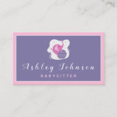 Carte De Visite Adorable bébé éléphant rose et violet Babysitter (Devant)