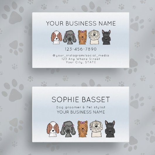 Carte De Visite Adorable Cute Dogs Light Blue