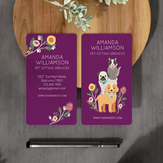 Carte De Visite Adorable Floral Chien & Chat Services de soins pou