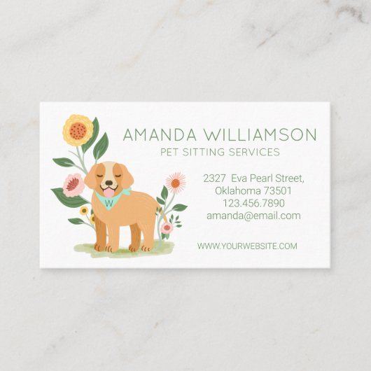 Carte De Visite Adorable Floral Chien Services de soins pour anima (Devant)