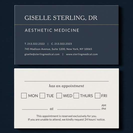 Carte De Visite Aesthetic Doctor Office Appointment Reminder