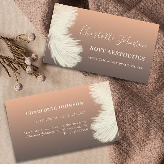 Carte De Visite Aesthetics Skincare Modern Peach Feather