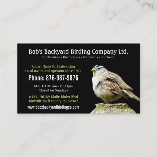 Carte De Visite Affaires d'approvisionnement d'oiseau de jardin (Devant)