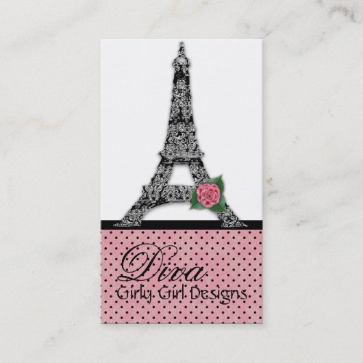 Carte De Visite Affaires Girly Card2 de diva de fille de Tour (Devant)