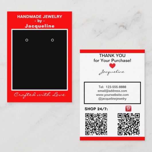 Carte De Visite Affichage de codes QR pour des boucles d'oreilles (Devant / Derrière)