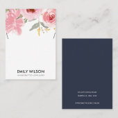 CARTE DE VISITE AFFICHAGE DE COULEUR D'EAU FLORALE ROSE ROSE NOIR (Devant / Derrière)